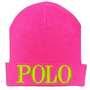 Polo Ralph Lauren Cuffed Hot Pink Lime Green Embroidered Logo Beanie Cap OS
